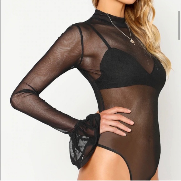 Lulu’s Mock Neck Bell Sleeve Body Suit - Picture 5 of 7